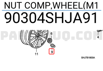 Honda 90304SHJA91 NUT COMP,WHEEL(M1