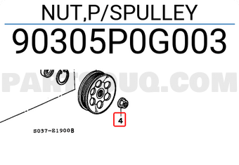 Honda 90305P0G003 NUT,P/SPULLEY