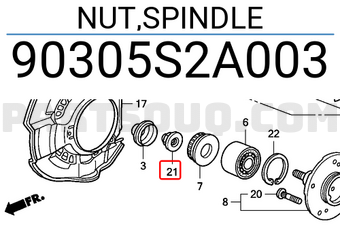 Honda 90305S2A003 NUT,SPINDLE