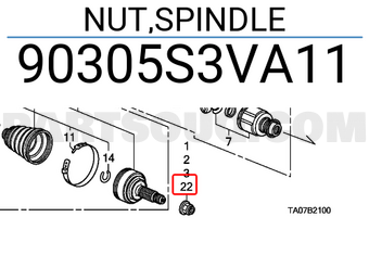 Honda 90305S3VA11 NUT,SPINDLE