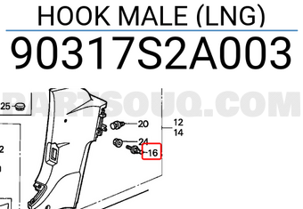 Honda 90317S2A003 HOOK MALE (LNG)