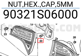 Honda 90321S06000 NUT,HEX.,CAP,5MM