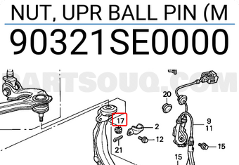 Honda 90321SE0000 NUT, UPR BALL PIN (M