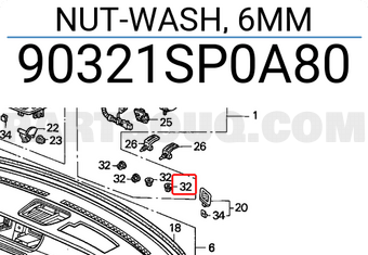 Honda 90321SP0A80 NUT-WASH, 6MM