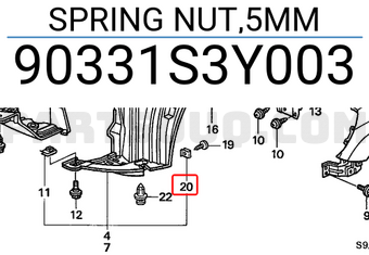 Honda 90331S3Y003 SPRING NUT,5MM