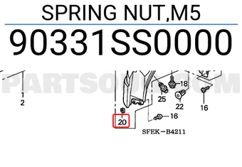 Honda 90331SS0000 SPRING NUT,M5
