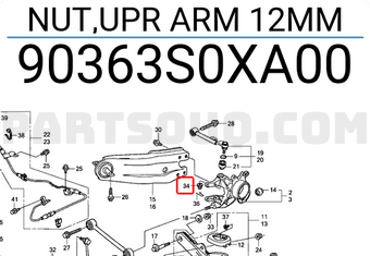 Honda 90363S0XA00 NUT,UPR ARM 12MM
