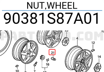 Honda 90381S87A01 NUT,WHEEL