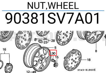 Honda 90381SV7A01 NUT,WHEEL