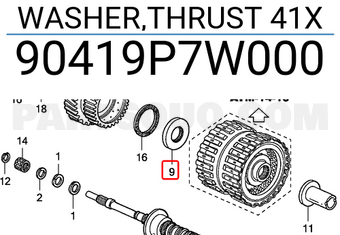 Honda 90419P7W000 WASHER,THRUST 41X