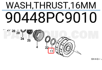 Honda 90448PC9010 WASH,THRUST,16MM