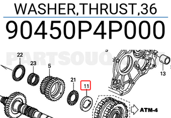 Honda 90450P4P000 WASHER,THRUST,36
