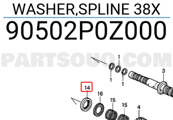 Honda 90502P0Z000 WASHER,SPLINE 38X