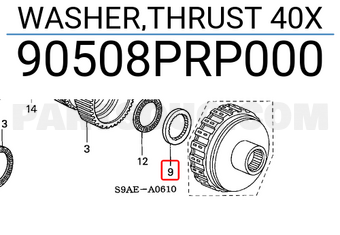 Honda 90508PRP000 WASHER,THRUST 40X