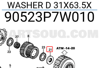 Honda 90523P7W010 WASHER D 31X63.5X
