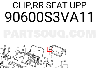 Honda 90600S3VA11 CLIP,RR SEAT UPP