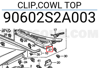 Honda 90602S2A003 CLIP,COWL TOP