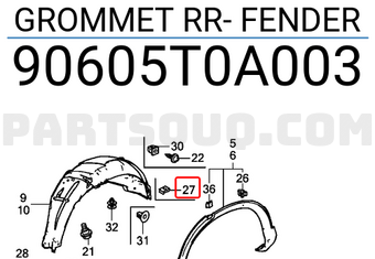 Honda 90605T0A003 GROMMET RR- FENDER