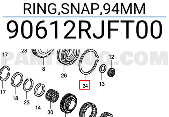 Honda 90612RJFT00 RING,SNAP,94MM