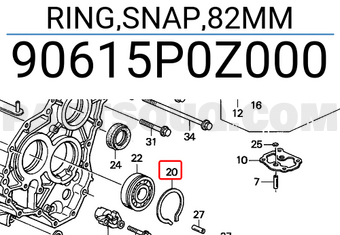 Honda 90615P0Z000 RING,SNAP,82MM