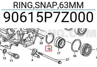 Honda 90615P7Z000 RING,SNAP,63MM