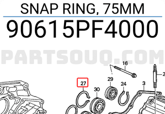 Honda 90615PF4000 SNAP RING, 75MM