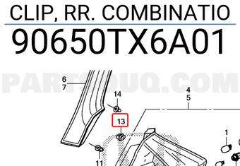 Honda 90650TX6A01 CLIP, RR. COMBINATIO