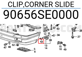 Honda 90656SE0000 CLIP,CORNER SLIDE