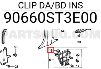 Honda 90660ST3E00 CLIP DA/BD INS