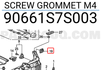 Honda 90661S7S003 SCREW GROMMET M4