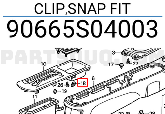 Honda 90665S04003 CLIP,SNAP FIT