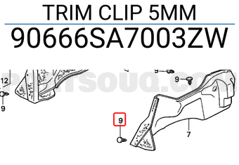 Honda 90666SA7003ZW TRIM CLIP 5MM