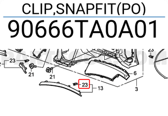 Honda 90666TA0A01 CLIP,SNAPFIT(PO)