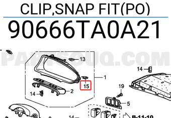 Honda 90666TA0A21 CLIP,SNAP FIT(PO)