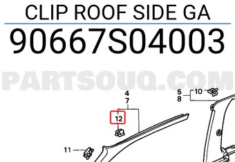 Honda 90667S04003 CLIP ROOF SIDE GA