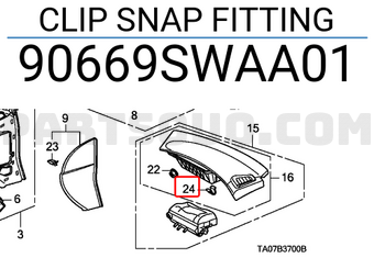 Honda 90669SWAA01 CLIP SNAP FITTING
