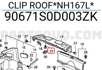 Honda 90671S0D003ZK CLIP ROOF*NH167L*