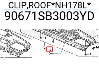 Honda 90671SB3003YD CLIP,ROOF*NH178L*