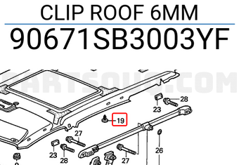Honda 90671SB3003YF CLIP ROOF 6MM