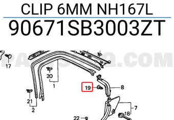 Honda 90671SB3003ZT CLIP 6MM NH167L