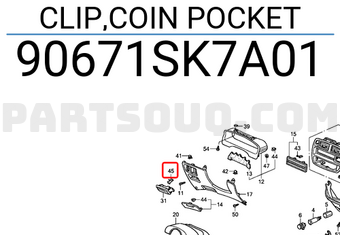 Honda 90671SK7A01 CLIP,COIN POCKET