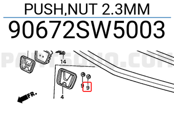 Honda 90672SW5003 PUSH,NUT 2.3MM