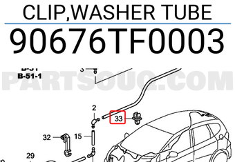 Honda 90676TF0003 CLIP,WASHER TUBE