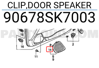 Honda 90678SK7003 CLIP,DOOR SPEAKER