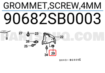 Honda 90682SB0003 GROMMET,SCREW,4MM