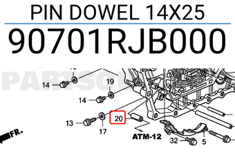 Honda 90701RJB000 PIN DOWEL 14X25
