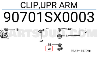 Honda 90701SX0003 CLIP,UPR ARM