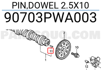Honda 90703PWA003 PIN,DOWEL 2.5X10