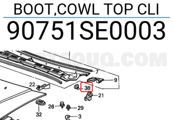 Honda 90751SE0003 BOOT,COWL TOP CLI