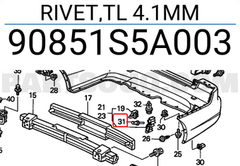 Honda 90851S5A003 RIVET,TL 4.1MM